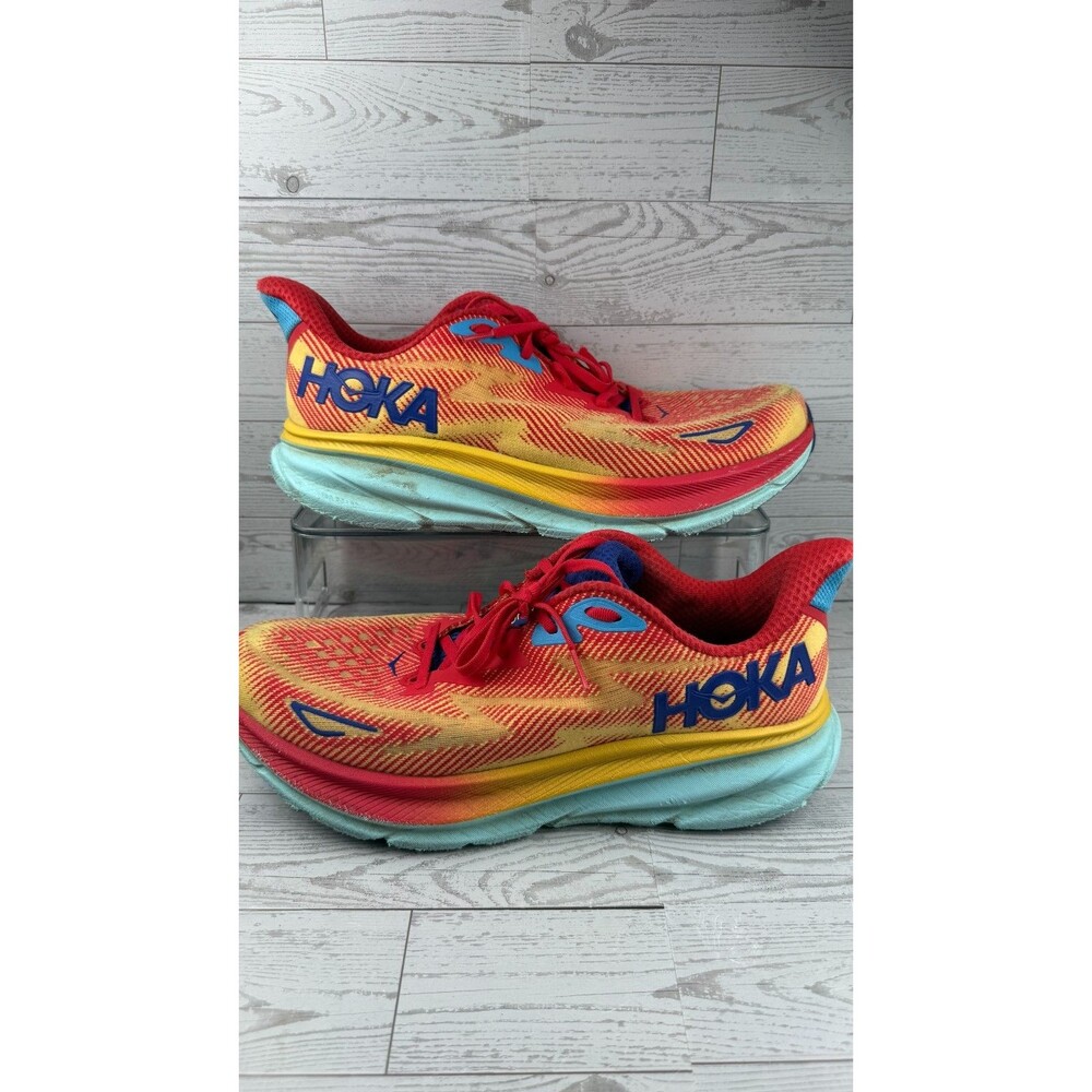 Hoka One One Clifton 9 1127895 CRSCL Vibrant Red Yellow 12.5D Men's Shoes #98